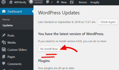 update wordpress from dashboard